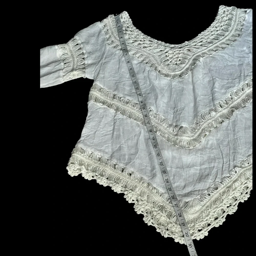 Ivory Crochet‎ Lace Tunic NWT Size S V Neck Boho Beach Cover Up Sharkbite Hem